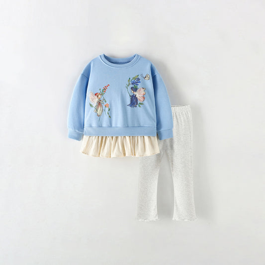 MyKids-USA® Baby Kids Girls Cartoon Pattern Long Sleeves Sweatshirt and Solid Color Pants Clothing Set