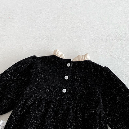 Autumn Arrival Baby Girls Long Sleeves Butterfly-bow Decorated Ruffle Neck Onesies, MyKids-USA®, Baby & Toddler Outfits, MyKids-USA -  -  -  -  -  -  - 