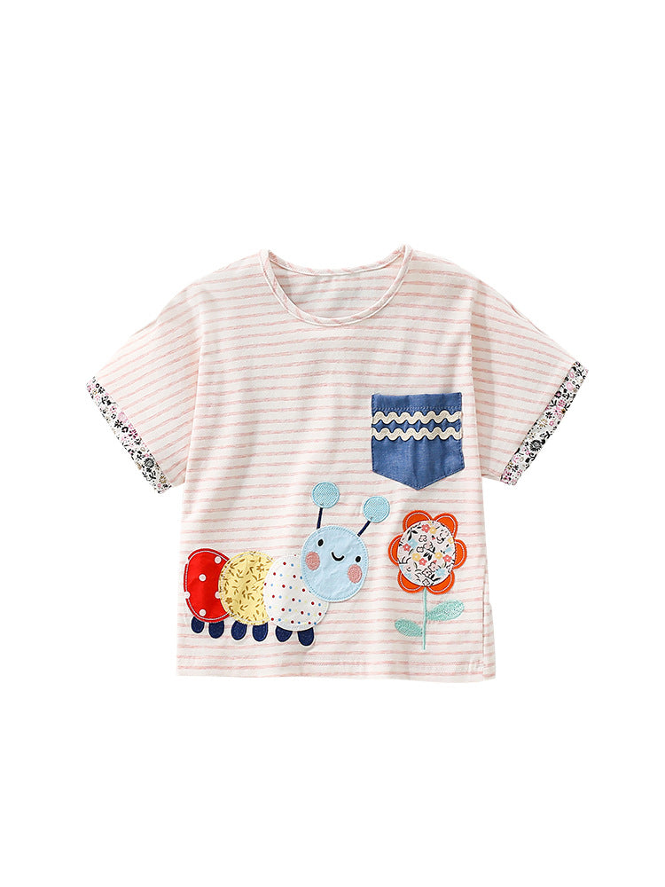 Summer Girls’ Cartoon Pattern Striped Top Shirt in European and American Style, MyKids-USA®, Baby & Toddler Tops, MyKids-USA -  -  -  -  -  -  - 