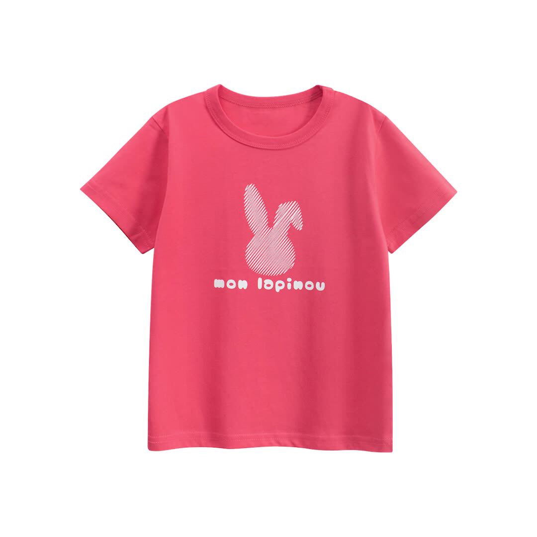 Summer Girls’ Rabbit and Letters Pattern T-shirt in European and American Style, MyKids-USA®, T-Shirts, MyKids-USA - Size/Age - 90 (12-24M) - Color - Pink -  -  - TR2604212340-A.