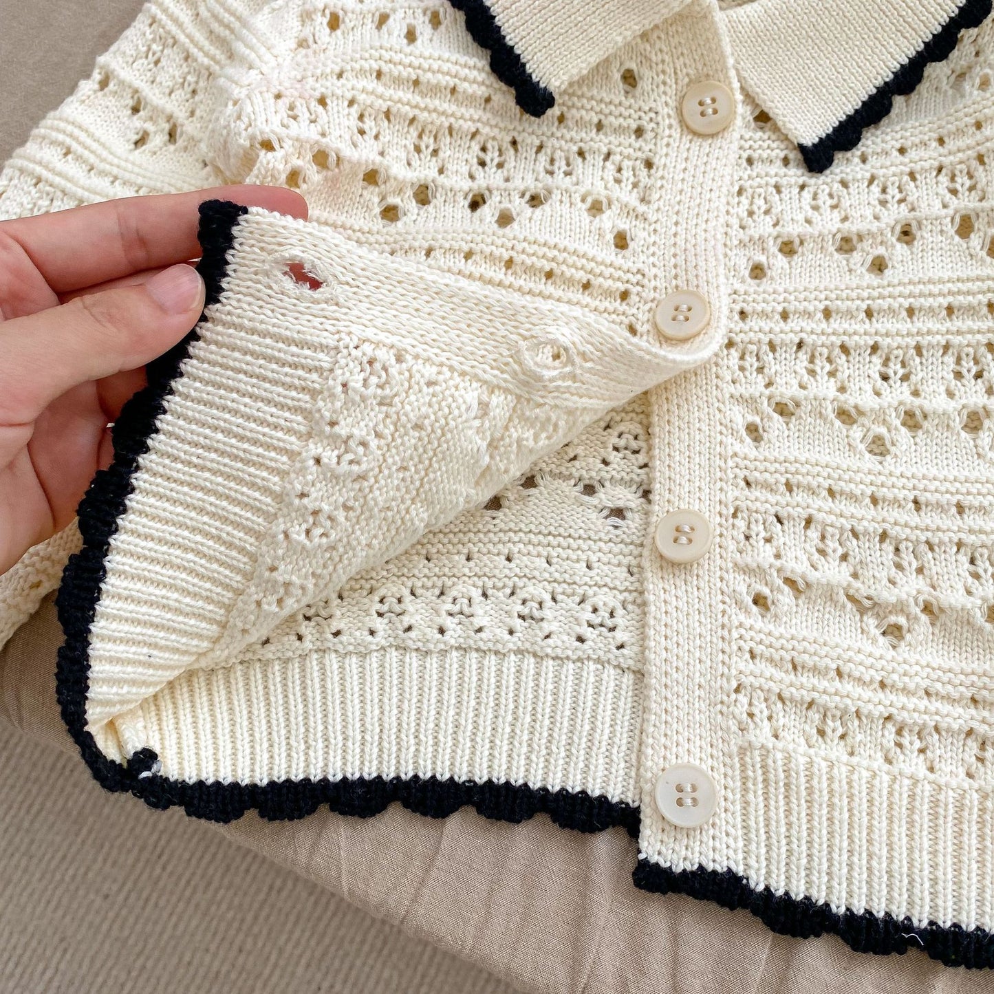 Autumn Sweet Style Hollow Carved Design Cardigan