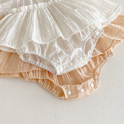 Summer Arrival Baby Girls Cute Pleated Short Sleeves Solid Color Onesies, MyKids-USA®, Baby One-Pieces, MyKids-USA -  -  -  -  -  -  - 