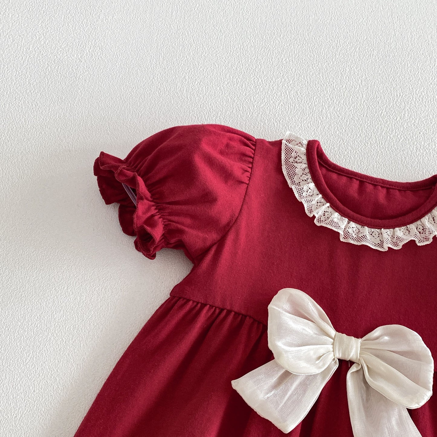 Arrival Summer Baby Kids Girls Short Sleeves Lace Trim Red Rompers
