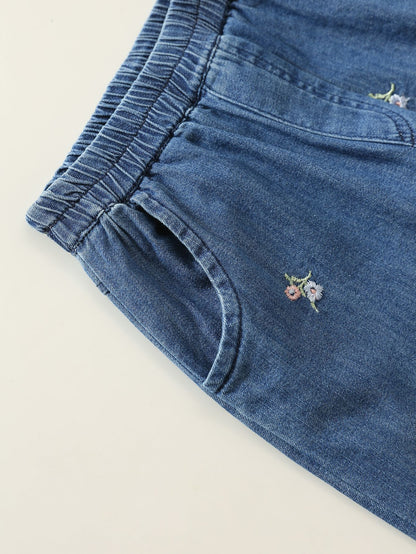 MyKids-USA® Arrival Autumn Girls Flowers Pattern Embroidered Jeans