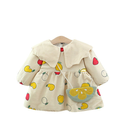 Autumn and Winter Arrival Baby Girls Long Sleeves Fruits Print Dress, MyKids-USA®, Baby & Toddler Dresses, MyKids-USA - Size/Age - 73 (6-9M) - Color - Beige -  -  - TR2411232054-A