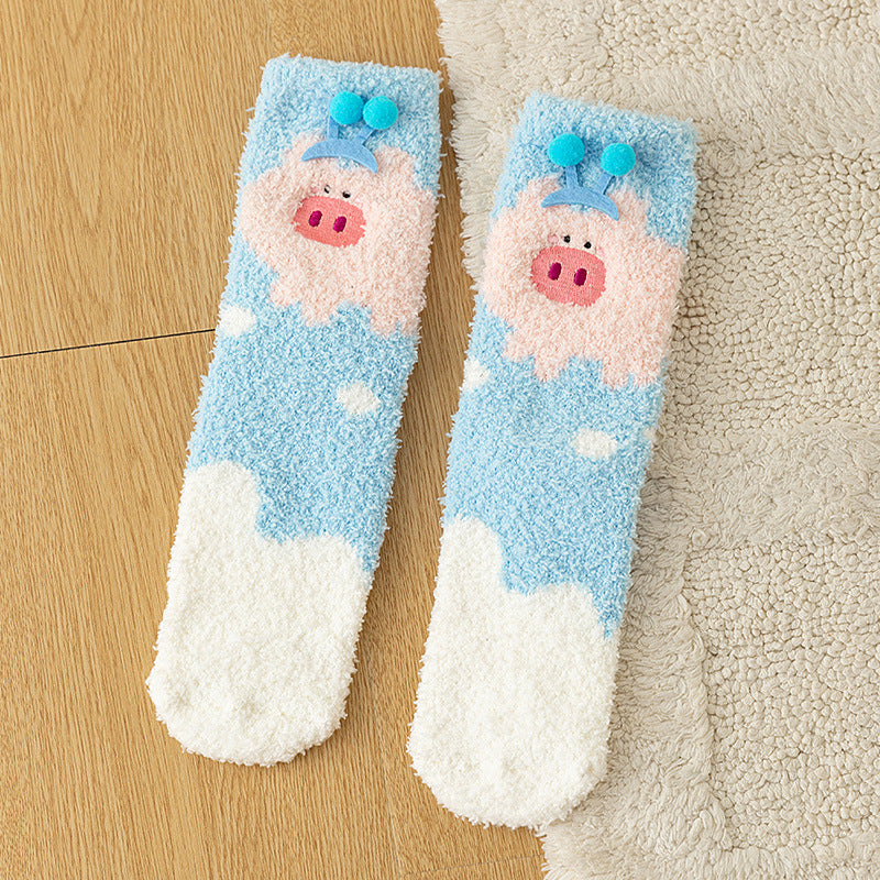 Autumn and Winter Baby Unisex Breathable Cartoon Pattern Warm Fluffy Socks 26cm, MyKids-USA®, Baby & Toddler Socks & Tights, MyKids-USA - Size/Age - Average Size (0-8Y） - Color - Light Blue -  -  - TR2512301336-G.