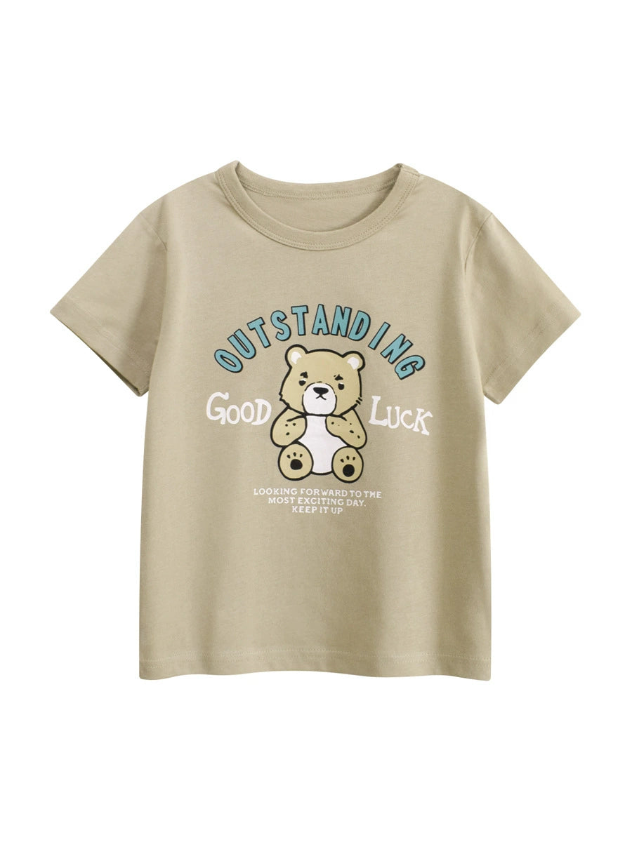Summer Boys’ Teddy Bear Cartoon and Letters Pattern T-shirt in European and American Style, MyKids-USA®, Baby & Toddler Tops, MyKids-USA -  -  -  -  -  -  - 