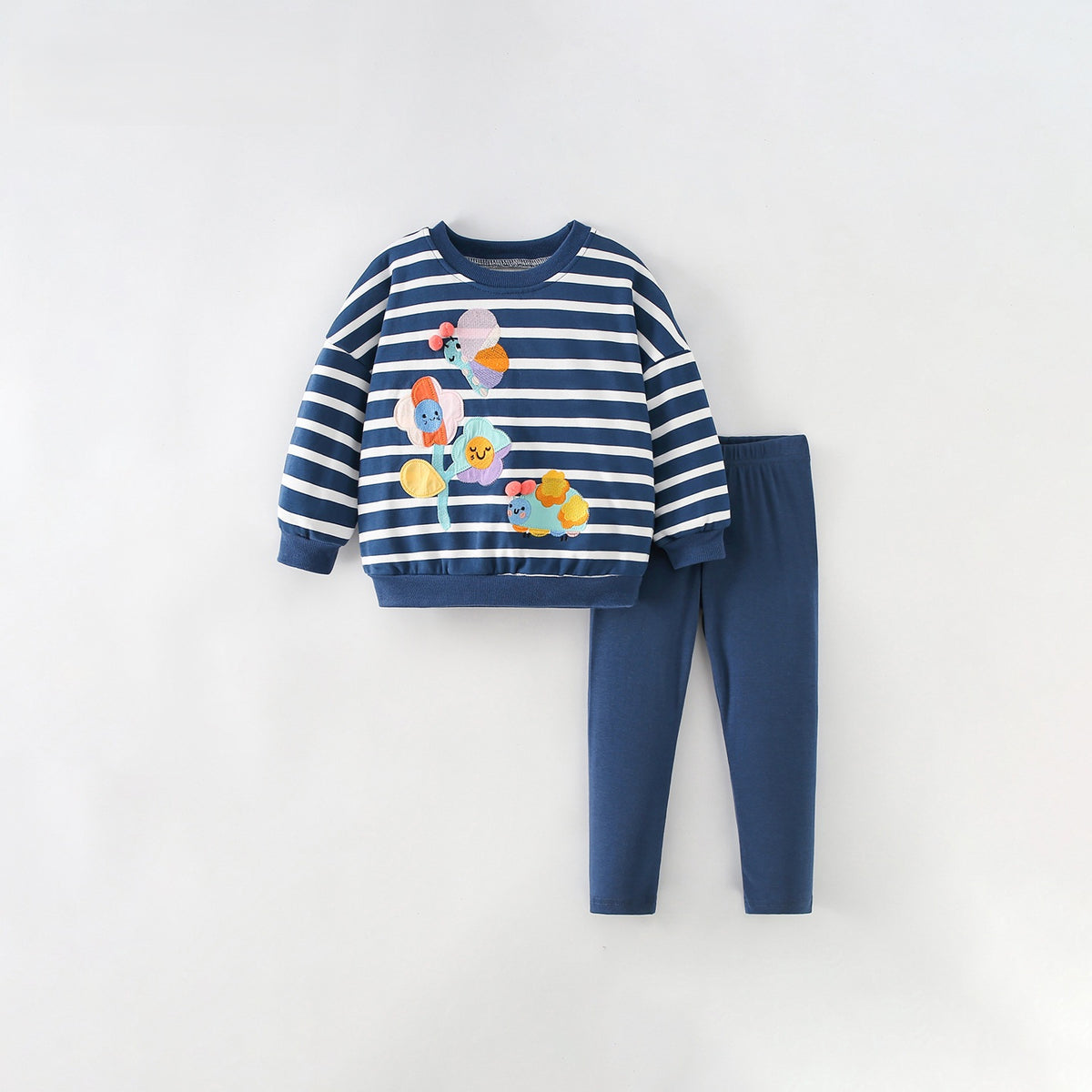 MyKids-USA® Winter Autumn Baby Kids Girls Flowers Cartoon Pattern Long Sleeves Sweatshirt and Plain Pants Clothing Set