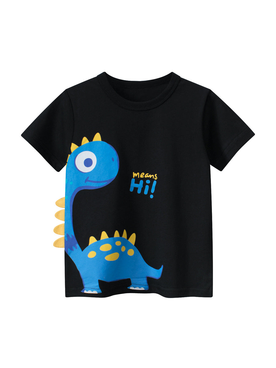Boys’ Dinosaur Cartoon Design T-Shirt In European And American Style