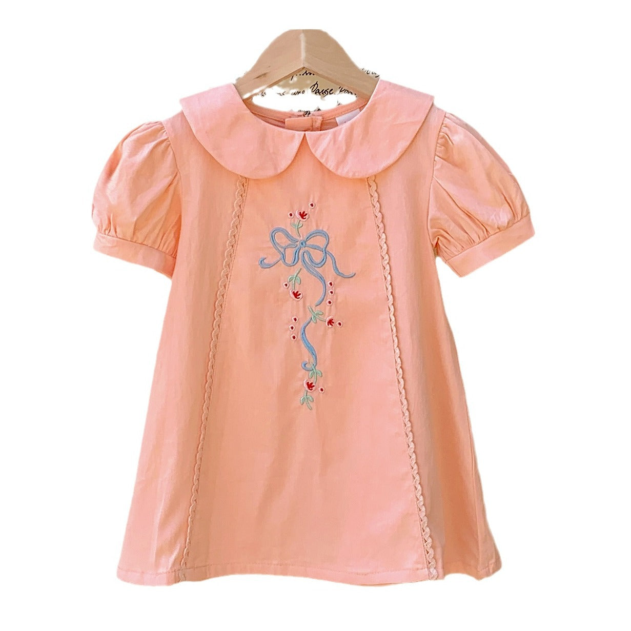 Summer New Arrival Baby Kids Girls Short Sleeves French Style Floral Pattern Embroidery Princess Dress