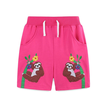 Summer Arrival Baby Kids Girls Cotton Casual Style Animals and Flowers Pattern Pink Shorts, MyKids-USA®, Shorts, MyKids-USA - Size/Age - 90 (12-24M) - Color - Pink -  -  - TR2506191713-A