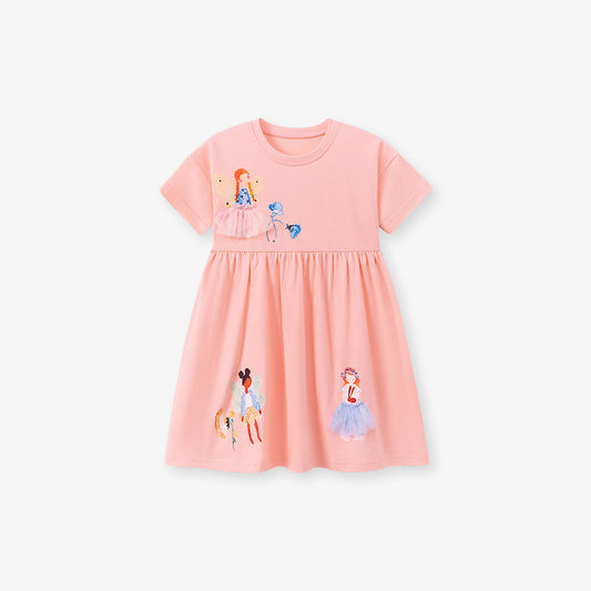 Summer Arrival Princess and Fairy Pattern Short Sleeves Dress for Stylish Girls