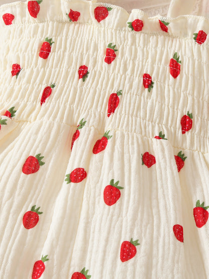 Design Summer Baby Kids Girls Sleeveless Strawberry Pattern Rompers with Hat