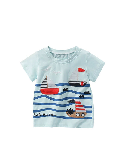 Summer Boys’ English Boats Sail the Sea Cartoon Pattern T-shirt in European and American Style, MyKids-USA®, T-Shirts, MyKids-USA -  -  -  -  -  -  - 