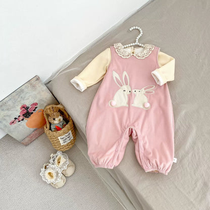 Spring and Autumn Baby Kids Girls Long Sleeves Fleece Top and Sleeveless Rabbits Pattern Overalls Clothing Set, MyKids-USA®, Baby & Toddler Dresses, MyKids-USA - Size/Age - 66 (3-6M) - Color - Pink -  -  - TR2509082302-B