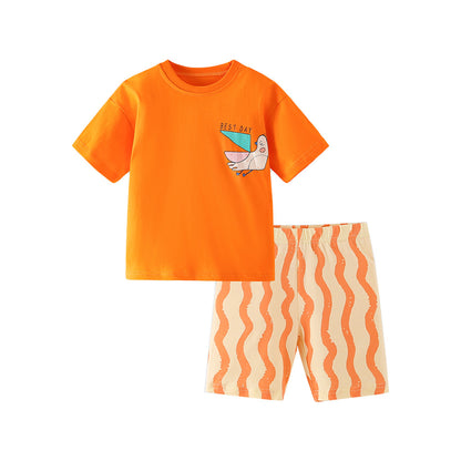 Summer Hot Selling Baby Kids Short Sleeves Cartoon Animals Pattern T-shirt and Striped Shorts Clothing Set, MyKids-USA®, Baby & Children's Outfits, MyKids-USA - Size/Age - 90 (12-24M) - Color - Orange -  -  - TR26040142247-A.