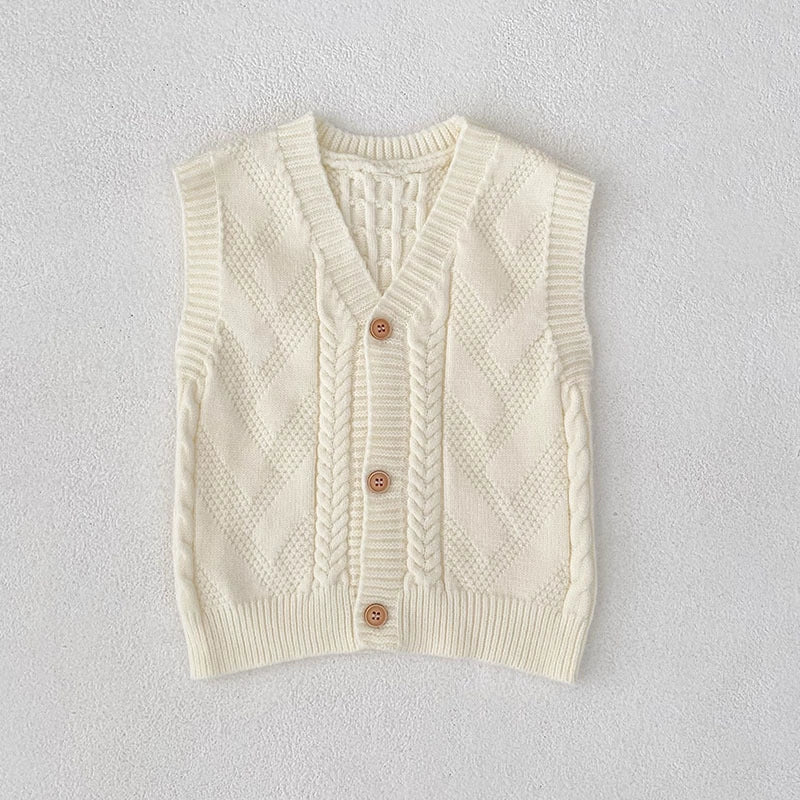 Autumn Arrival Baby Unisex Comfortable Jacquard Pattern Knitted Sleeveless V Neck Vest, MyKids-USA®, Tunics, MyKids-USA - Size/Age - 59 (0-3M) - Color - Beige -  -  - TR2507272232-A