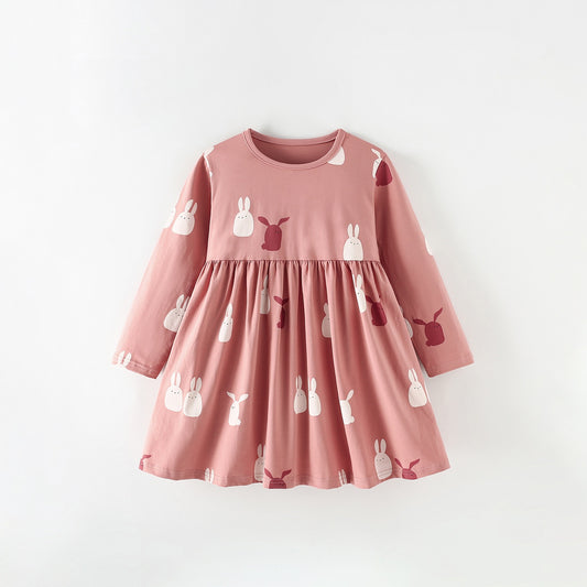 MyKids-USA® Baby Kids Girls Rabbits Pattern Long Sleeves Dress