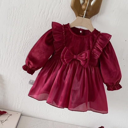 Autumn Arrival Baby Girls Long Sleeves Butterfly-bow Decorated Red Onesies Dress, MyKids-USA®, Baby One-Pieces, MyKids-USA -  -  -  -  -  -  - 