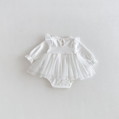 Spring Arrival Baby Girls Long Sleeves Flowers Pattern Tulle Decorated Bodysuit Dress, MyKids-USA®, Baby & Toddler Dresses, MyKids-USA -  -  -  -  -  -  - .