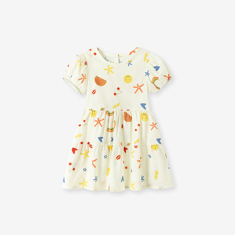 Summer Arrival Cartoon Pattern Short Sleeves Crew Neck Dress for Stylish Girls, MyKids-USA®, Baby & Children's Dresses, MyKids-USA - Size/Age - 90 (12-24M) - Color - Apricot -  -  - TR2605022145-A.