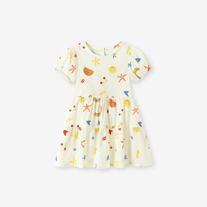 Summer Arrival Cartoon Pattern Short Sleeves Crew Neck Dress for Stylish Girls, MyKids-USA®, Baby & Children's Dresses, MyKids-USA - Size/Age - 90 (12-24M) - Color - Apricot -  -  - TR2605022145-A.