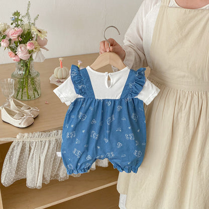 Spring and Summer Arrival Baby Girls Short Sleeves Color Patchwork Cartoon Pattern Rompers, MyKids-USA®, Baby One-Pieces, MyKids-USA -  -  -  -  -  -  - .