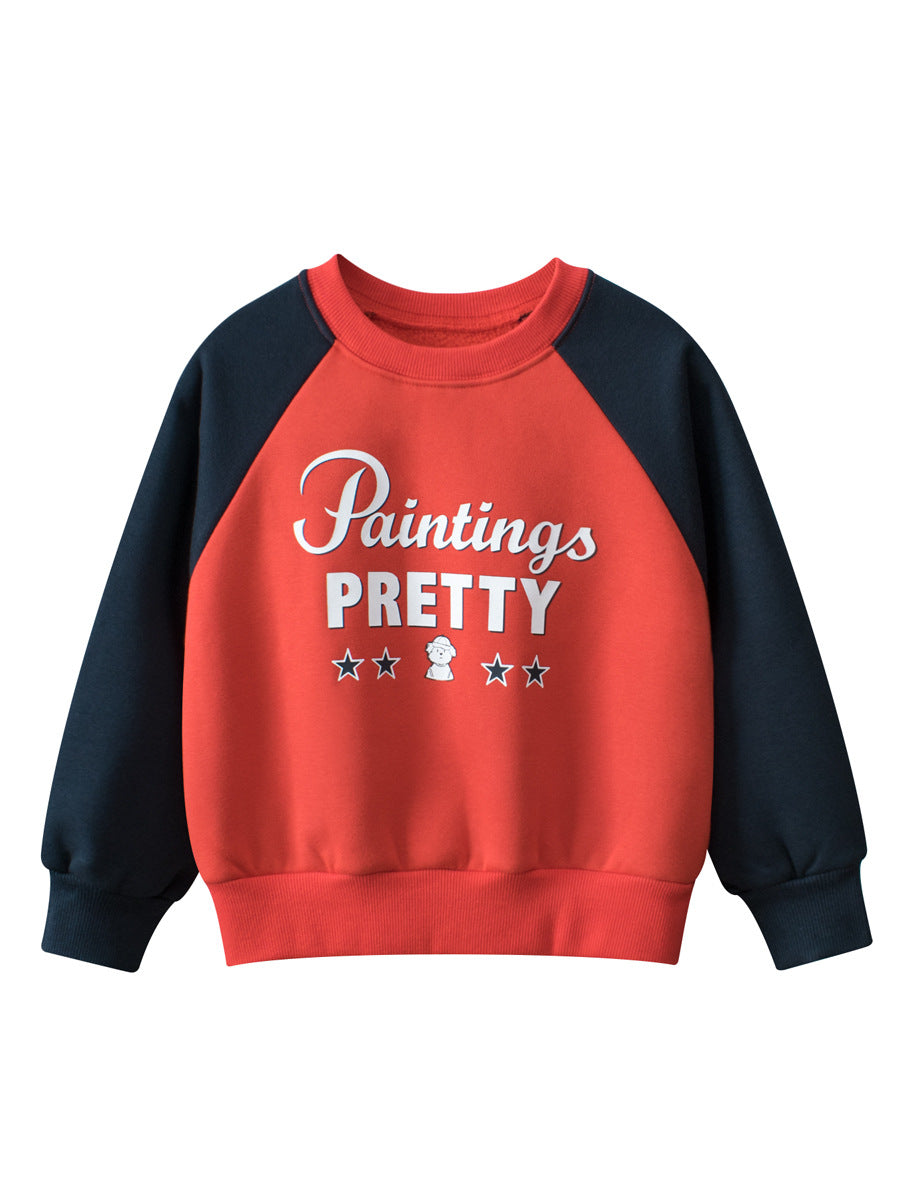 Autumn Baby Kids Boys Letters Pattern Color Patchwork Long Sleeves Crew Neck Top Pullover, MyKids-USA®, Baby & Toddler Outerwear, MyKids-USA - Size/Age - 90 (12-24M) - Color - Red -  -  - TR2410032256-A