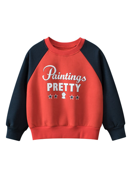 Autumn Baby Kids Boys Letters Pattern Color Patchwork Long Sleeves Crew Neck Top Pullover, MyKids-USA®, Baby & Toddler Outerwear, MyKids-USA - Size/Age - 90 (12-24M) - Color - Red -  -  - TR2410032256-A