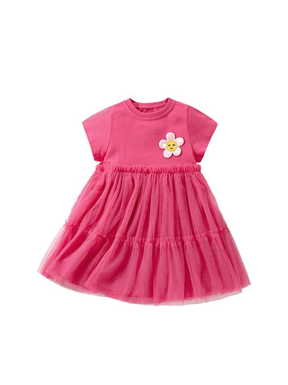 Summer Arrival Flower Cartoon Pattern Short Sleeves Tulle Design Cute Dress for Stylish Girls, MyKids-USA®, Baby & Toddler Dresses, MyKids-USA -  -  -  -  -  -  - 