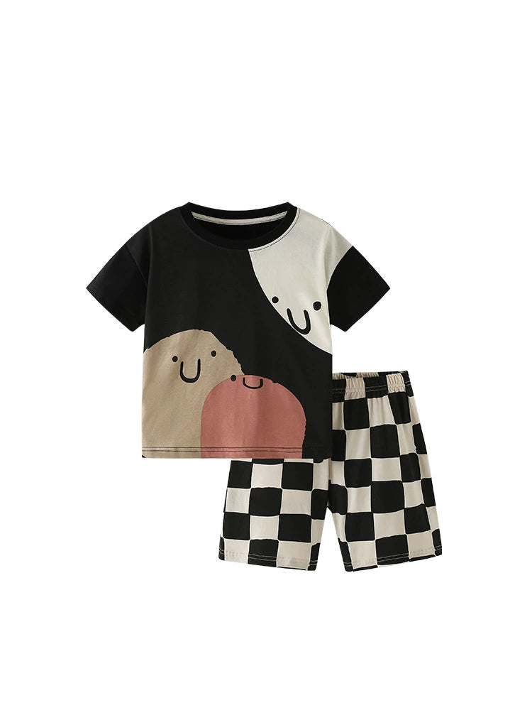 Summer Baby Kids Casual Color Patchwork Cartoon Pattern T-shirt and Plaid Shorts Clothing Set for Boys, MyKids-USA®, Baby & Toddler Outfits, MyKids-USA -  -  -  -  -  -  - .