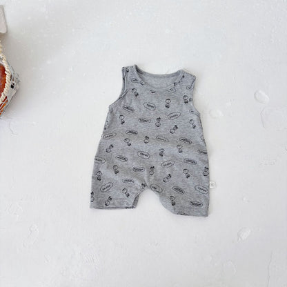 Summer Arrival Baby Unisex Simple Dinosaurs Pattern Sleeveless Crew Neck Rompers, MyKids-USA®, Baby One-Pieces, MyKids-USA - Size/Age - 66 (3-6M) - Color - Grey -  -  - TR2505132022-B