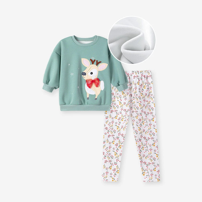 Spring and Autumn Girls Animals Cartoon Pattern Long Sleeves Christmas Clothing Set, MyKids-USA®, Baby & Toddler Outfits, MyKids-USA - Size/Age - 90 (12-24M) - Color - Green -  -  - TR2507242039-A