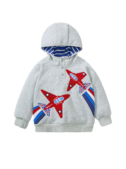 Thermal Children’s European And American Style Hooded Outerwear With Fleece – Jets Cartoon Boys’ Hoodie