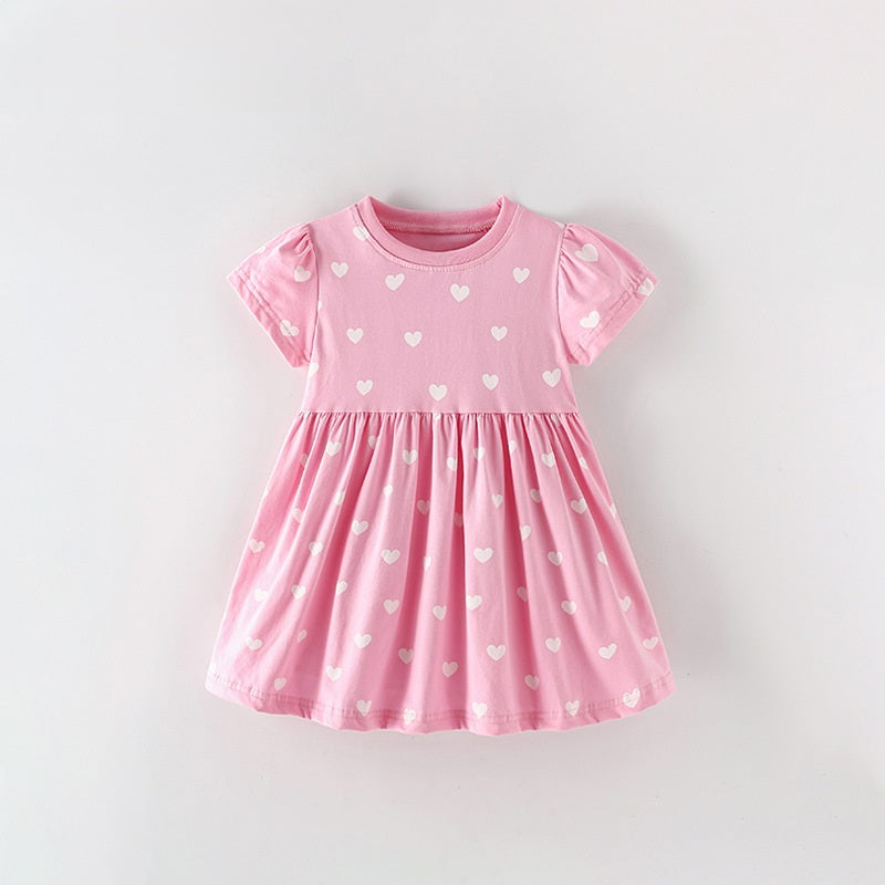 Summer Arrival Short Sleeves Hearts Pattern Dress for Stylish Girls, MyKids-USA®, Baby & Children's Dresses, MyKids-USA - Size/Age - 100 (2-3Y) - Color - Pink -  -  - TR2605172317-A.