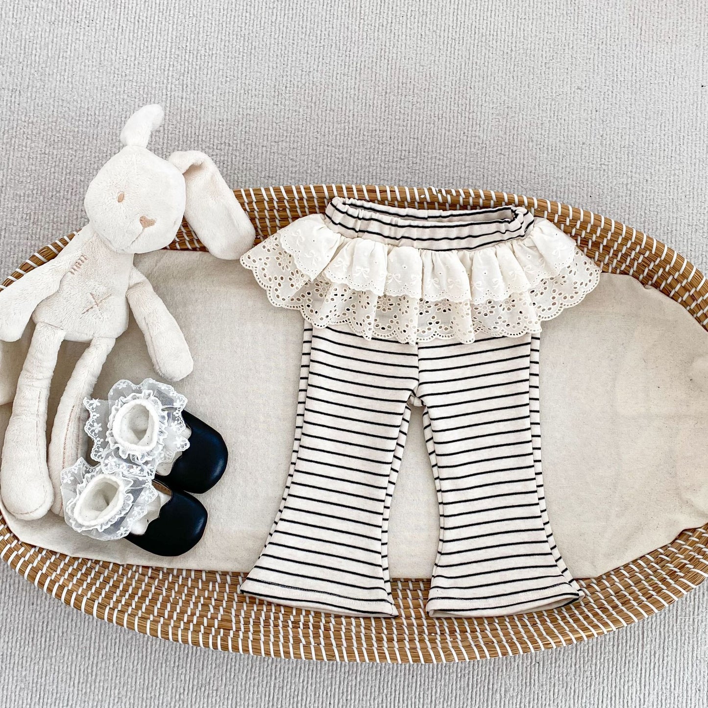 MyKids-USA® Autumn Arrival Baby Girls Striped Pattern Lace Trim Cute Pants