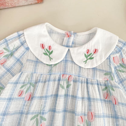 MyKids-USA® Autumn Flowers and Plaid Pattern Baby Kids Girls Princess Long Sleeves Bodysuit
