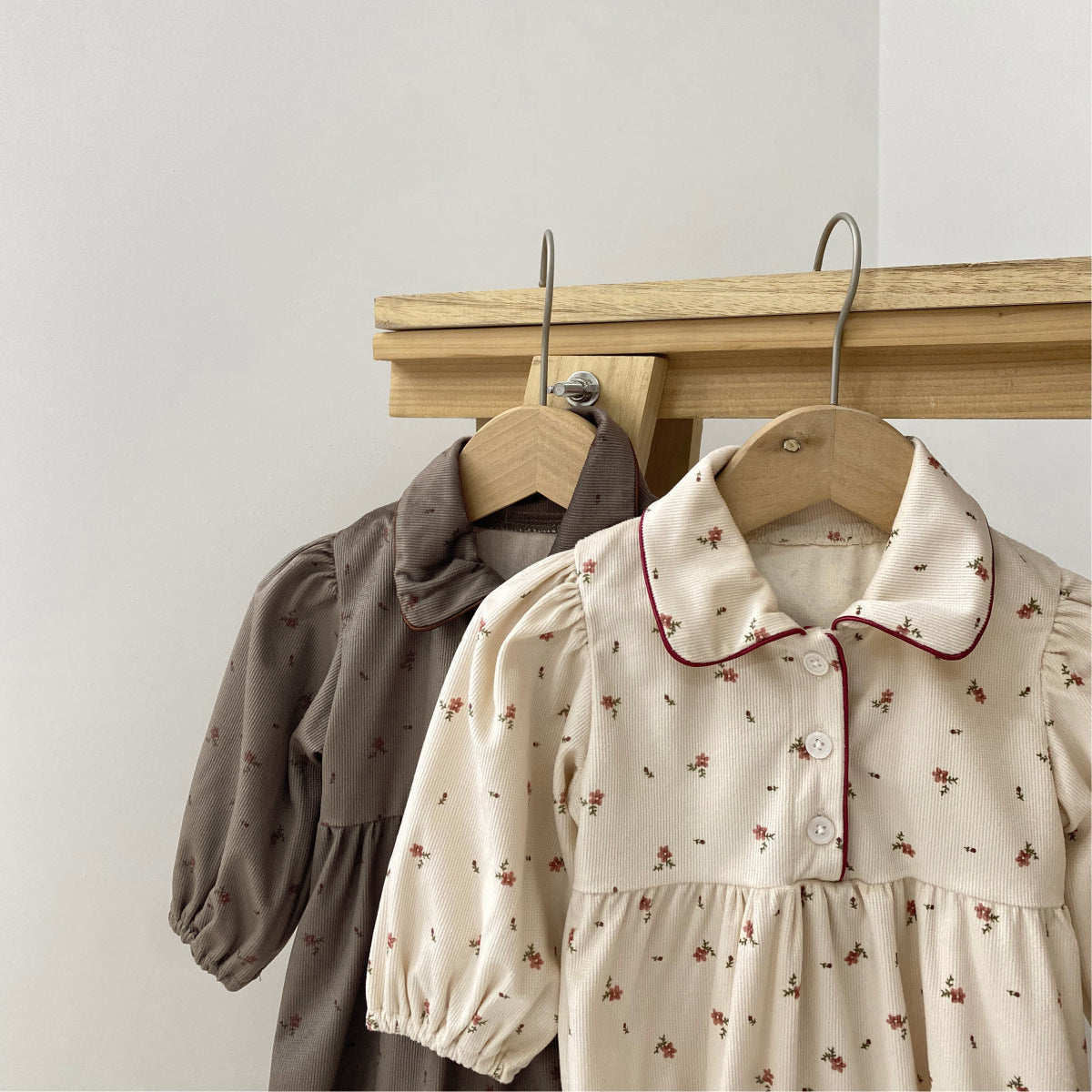 MyKids-USA® Autumn Arrival Baby Girls Long Sleeves Cute Flowers Pattern Turn Down Collar Rompers