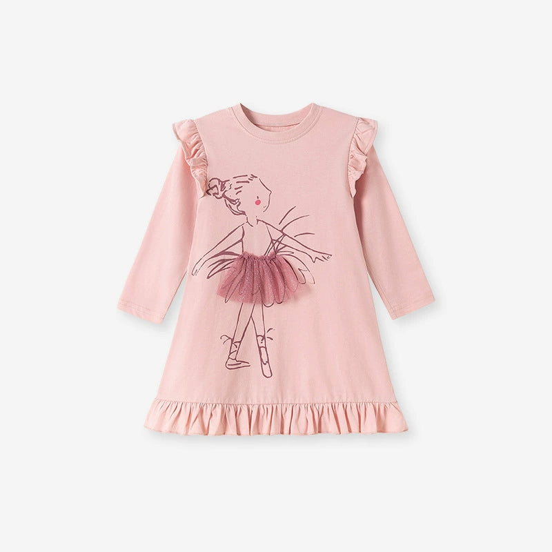 Autumn and Spring Arrival Tulle Decorated Fairy Cartoon Pattern Long Sleeves Dress for Stylish Girls, MyKids-USA®, Baby & Toddler Dresses, MyKids-USA - Size/Age - 90 (12-24M) - Color - Pink -  -  - TR2507222205-A