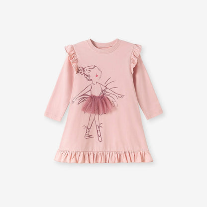 Autumn and Spring Arrival Tulle Decorated Fairy Cartoon Pattern Long Sleeves Dress for Stylish Girls, MyKids-USA®, Baby & Toddler Dresses, MyKids-USA - Size/Age - 90 (12-24M) - Color - Pink -  -  - TR2507222205-A
