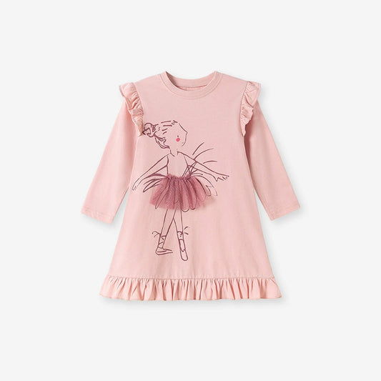 Autumn and Spring Arrival Tulle Decorated Fairy Cartoon Pattern Long Sleeves Dress for Stylish Girls, MyKids-USA®, Baby & Toddler Dresses, MyKids-USA - Size/Age - 90 (12-24M) - Color - Pink -  -  - TR2507222205-A