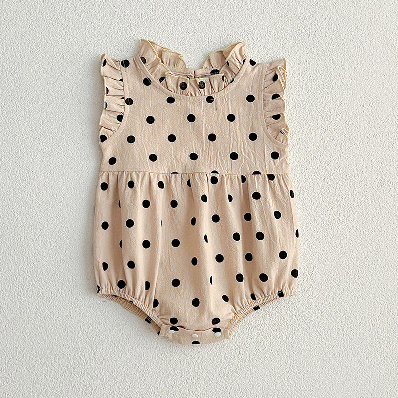 Summer Baby Girls Sleeveless Polka Dots Onesie, MyKids-USA®, Baby One-Pieces, MyKids-USA - Size/Age - 66 (3-6M) - Color - Apricot -  -  - TR2401201520-A