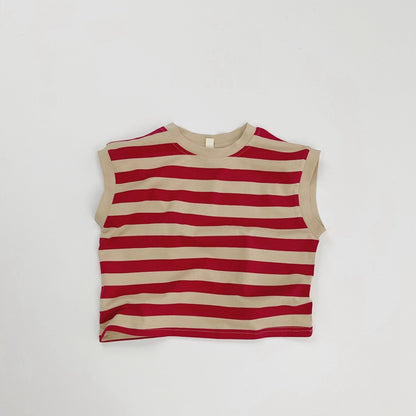 Summer Arrival Kids Unisex Comfortable Sleeveless Striped Pattern Top Casual Vest, MyKids-USA®, Baby & Toddler Tops, MyKids-USA - Size/Age - 80 (9-12M) - Color - Red -  -  - TR2505142040-D