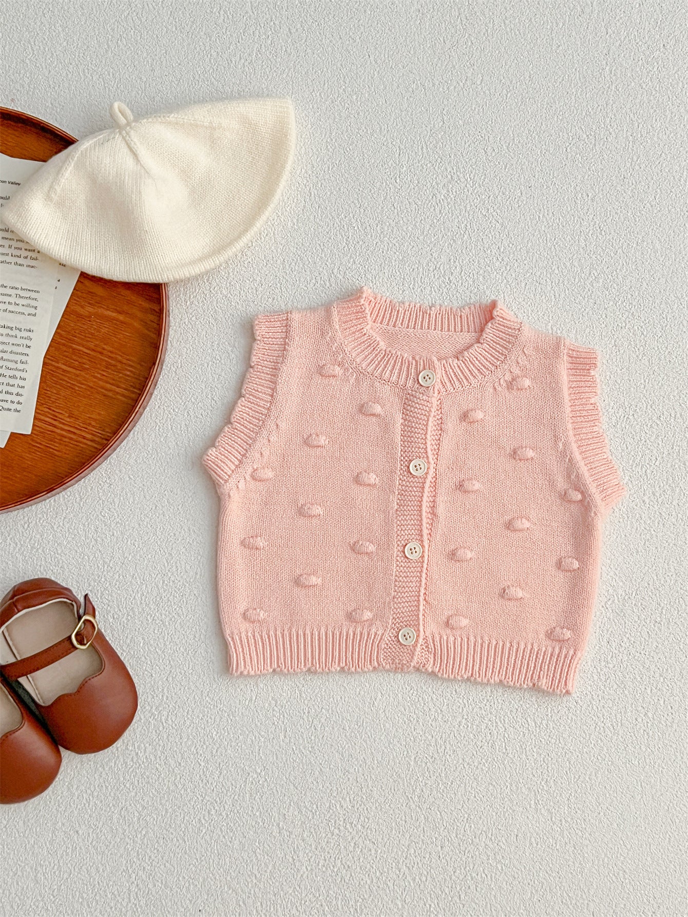 Adorable Infant Baby Girls Bubble Knitted Sleeveless Single Breasted Sweater Vest