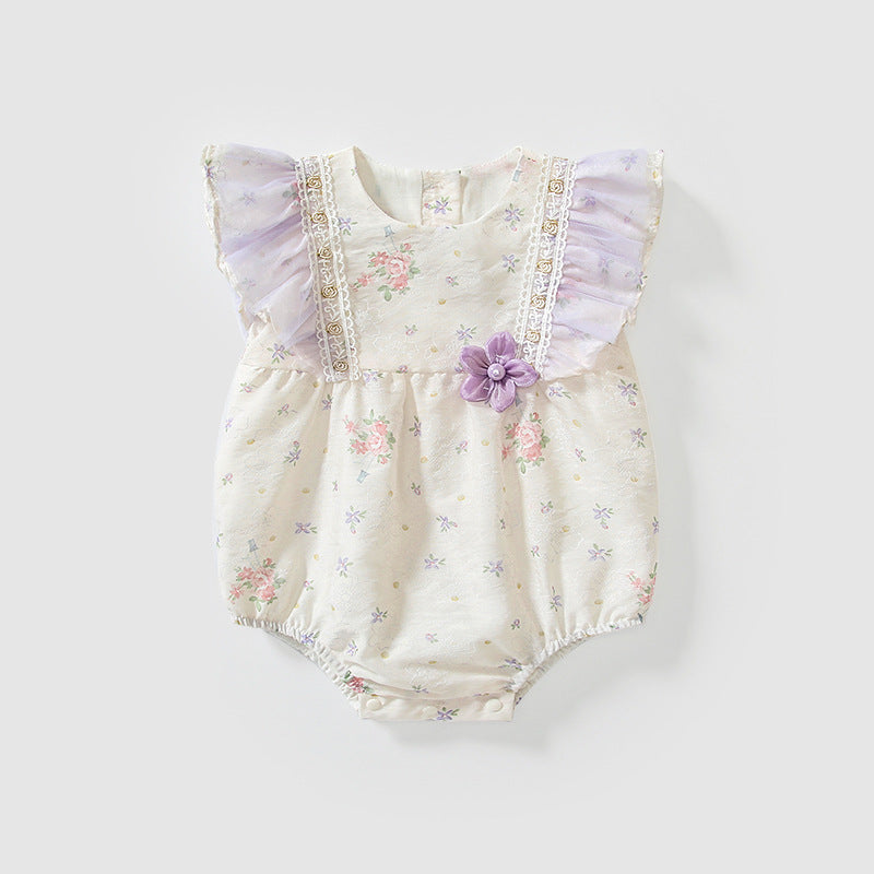 Summer Arrival Baby Girls Fly Sleeves Cute Floral Pattern Onesies, MyKids-USA®, Baby One-Pieces, MyKids-USA - Size/Age - 66 (3-6M) - Color - Beige -  -  - TR2504182130-A