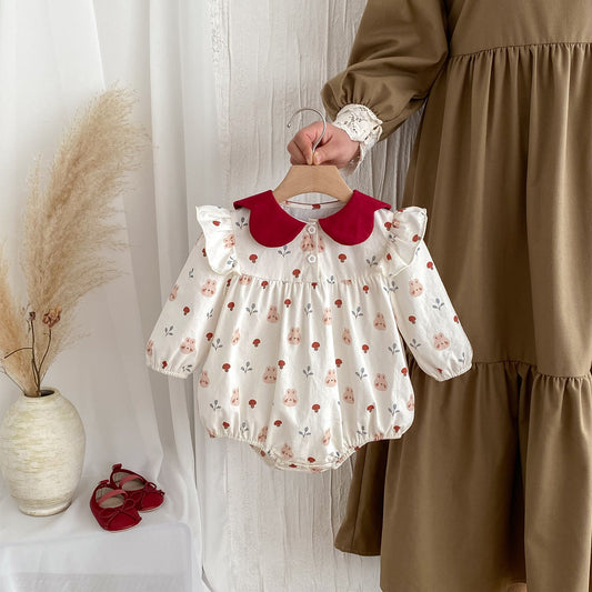 Autumn Arrival Baby Girls Long Sleeves Rabbits and Vegetables Print Peter Pan Collar Onesies, MyKids-USA®, Baby One-Pieces, MyKids-USA -  -  -  -  -  -  - 