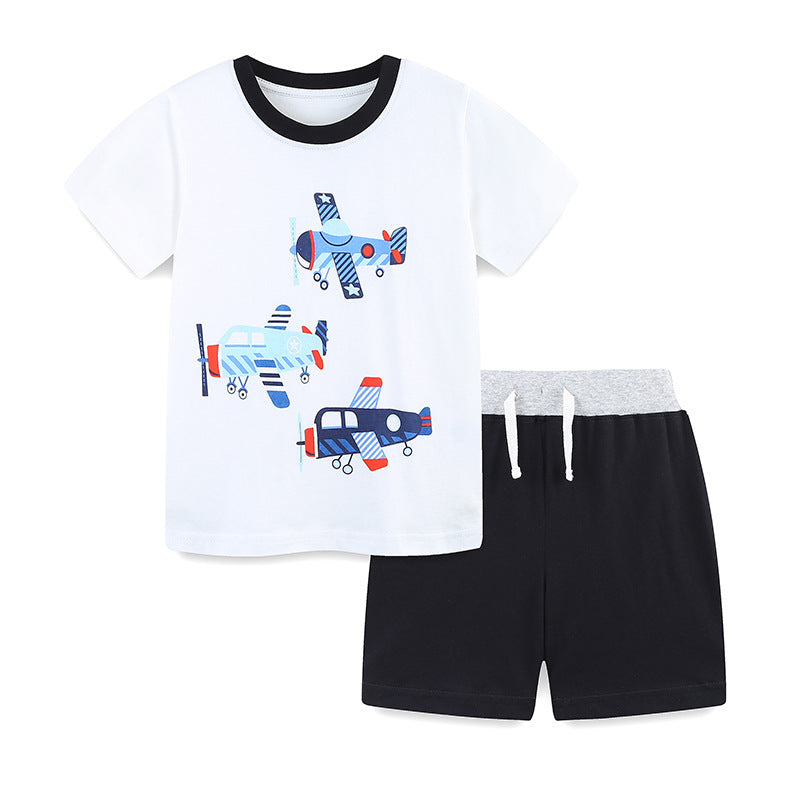 Summer Baby Kids Cartoon Airplanes Pattern T-shirt and Shorts Clothing Set for Boys, MyKids-USA®, Baby & Toddler Outfits, MyKids-USA - Size/Age - 90 (12-24M) - Color - White -  -  - TR2505311917-A