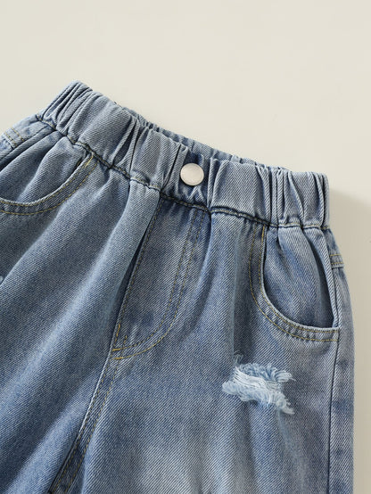 MyKids-USA® Girls Letters Pattern Ripped Jeans
