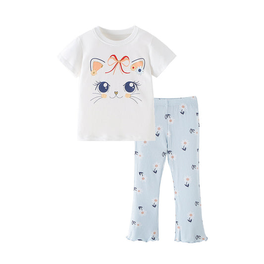 Summer Hot Selling Baby Kids Girls Short Sleeves Cartoon Animals Pattern T-shirt and Floral Pants Clothing Set, MyKids-USA®, Baby & Toddler Outfits, MyKids-USA - Size/Age - 90 (12-24M) - Color - White -  -  - TR2603312240-A.