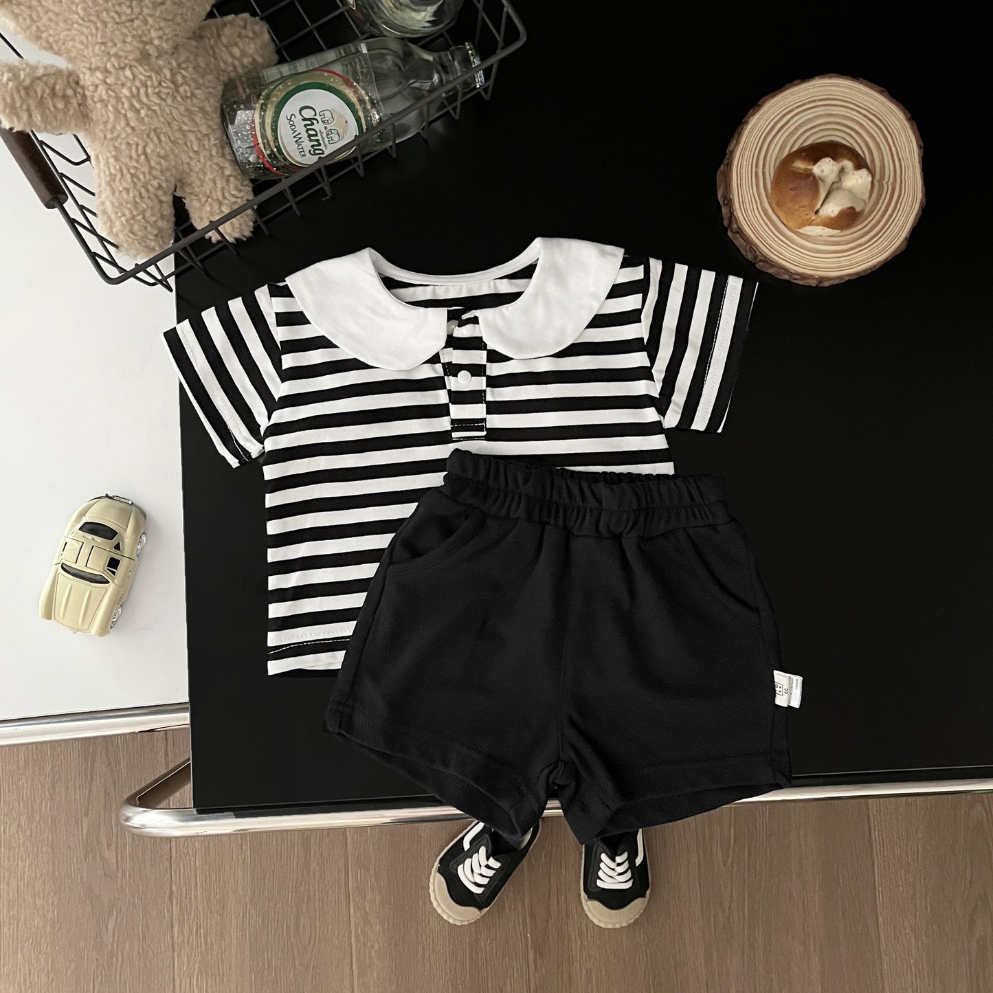 Summer Baby Kids Unisex Cute Panda Design Striped T-Shirt And Shorts 2-Piece Clothing Set